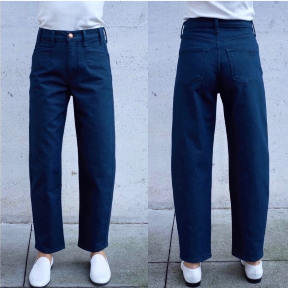 AYR The Beat Barrel High Rise Crop Jeans Dark Indigo Toto Wash Size 26